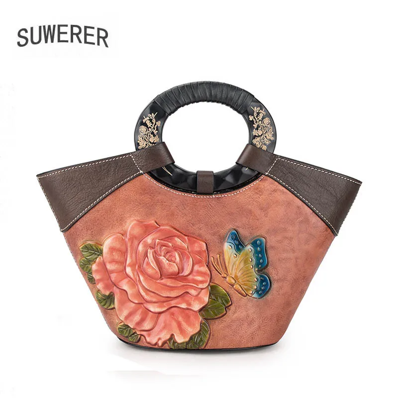 

SUWERER Women Genuine Leather Bags real cowhide leatehr embossing bag luxury handbags women bags designer leather shoulder bag