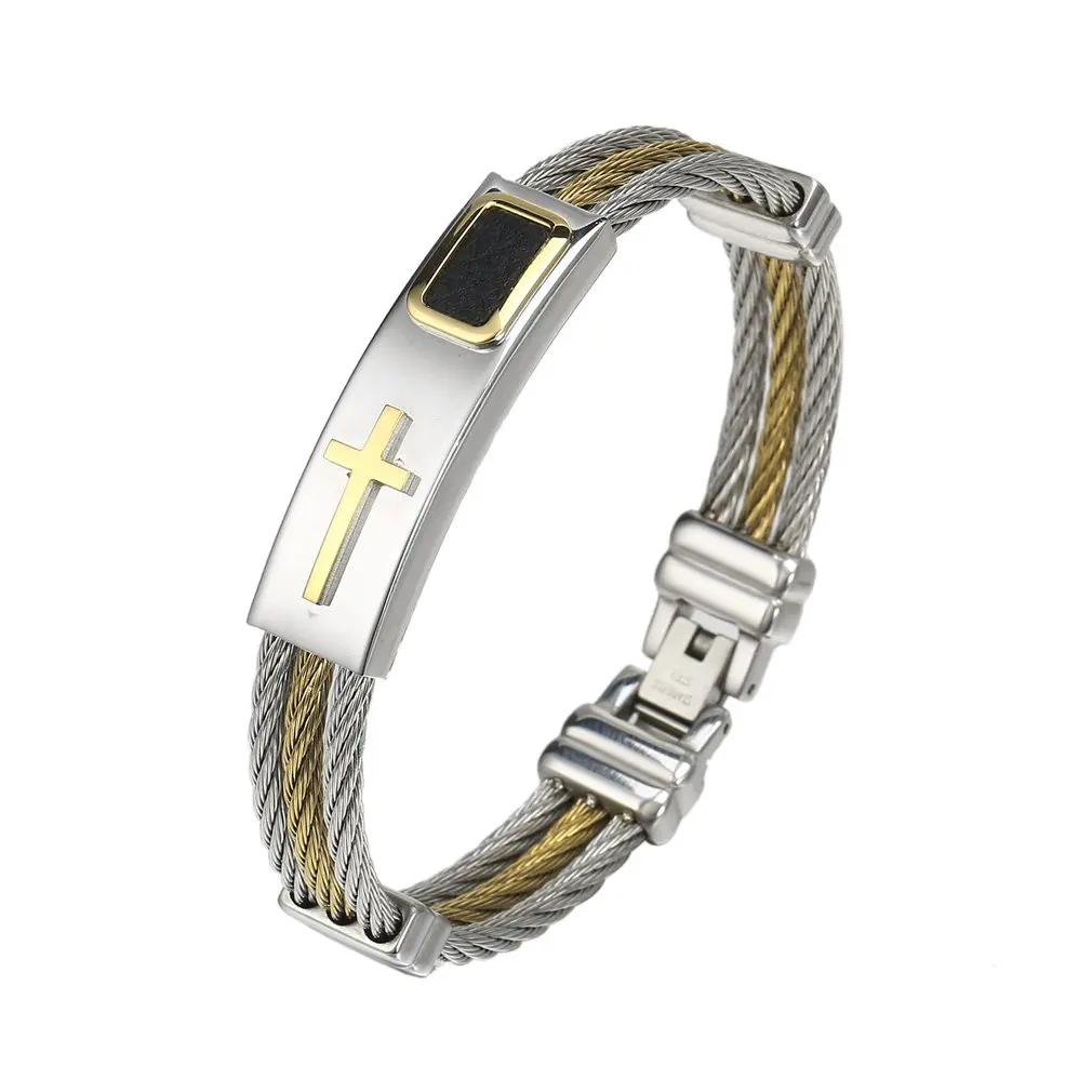

Men's 3 Row Wire Chain Bracelet Casual Simple Style Men Stainless Steel Cross Cable-wire chain Bracelet Men's accessories &15