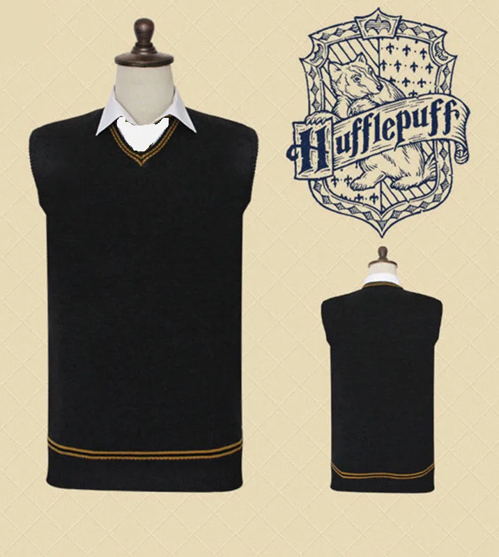 Свитер в стиле Гарри Поттера Gryffindor Slytherin Hufflepuff, свитер с v-образным вырезом, жилет, универсальная повседневная одежда Гермионы с галстуком, рождественский подарок - Цвет: Hufflepuff Sweater