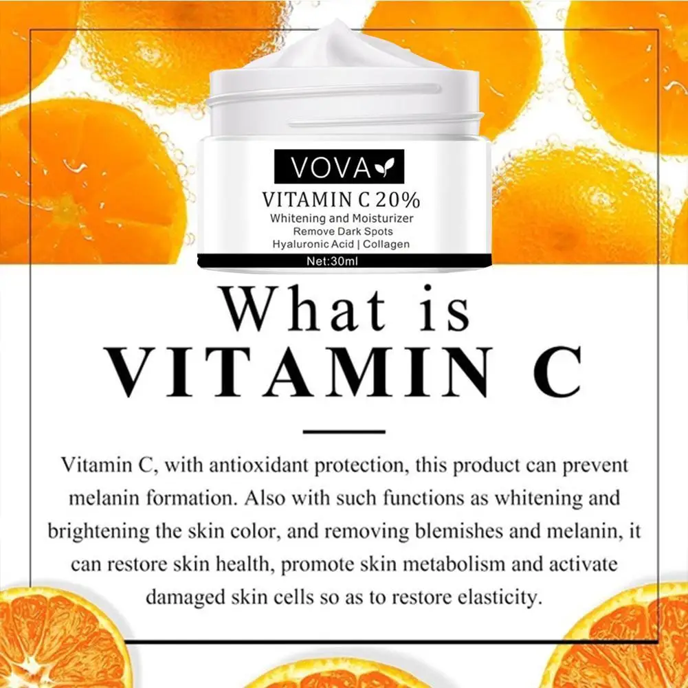 

VOVA Face Cream Vitamin C 20% Whitening Remove Dark Spots Cream Repair Fade Freckls Melanin Remover Brighten Skin 30ml
