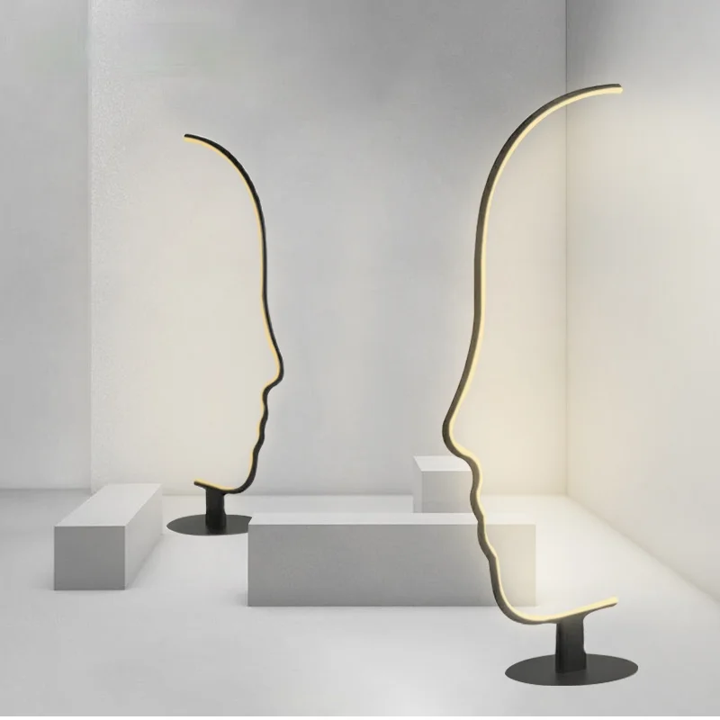 

Postmodern Floor Light Human Face LED Standard Lamp Hotel Livingroom Bedroom Black Body Art Design Style Home Floor Lightings