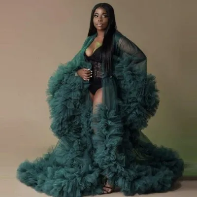 Очень Пышное Зеленый Тюль беременности и родам мягкие банные халаты размера плюс