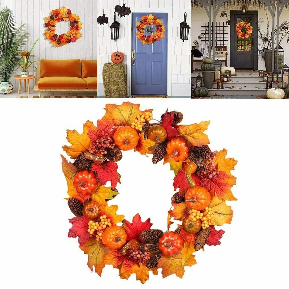 

Halloween Fall Pumpkin Mickey Wreath Autumn Rattan Garland Front Door Pendant Artificia Maples Wall Hanging Ornament Home Decor