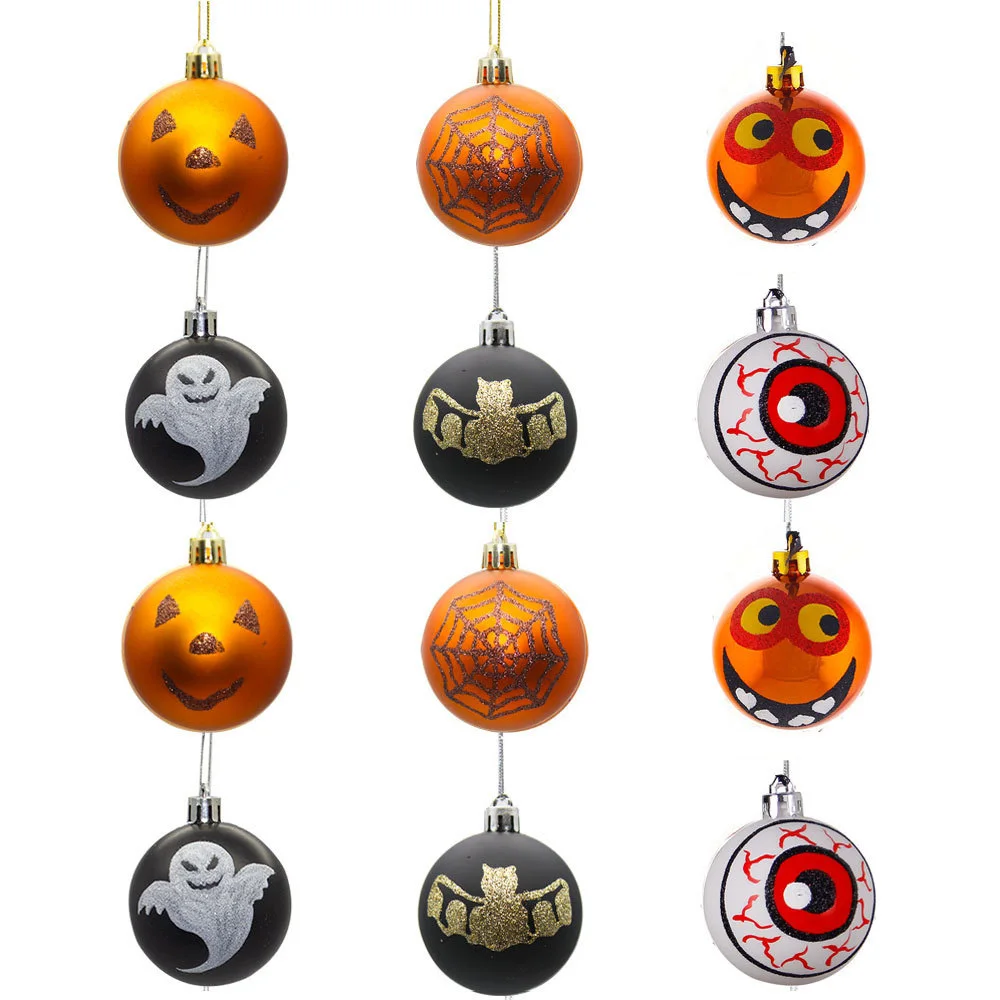 

12 PCS of Halloween Pumpkin Bat Spider Web Shatterproof Ball, Halloween Wreath Decoration And Party Decoration supplies