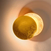 nordic minimalist personality creative aisle corridor wall lamp bedside living room round gold copper led wall light moon shape