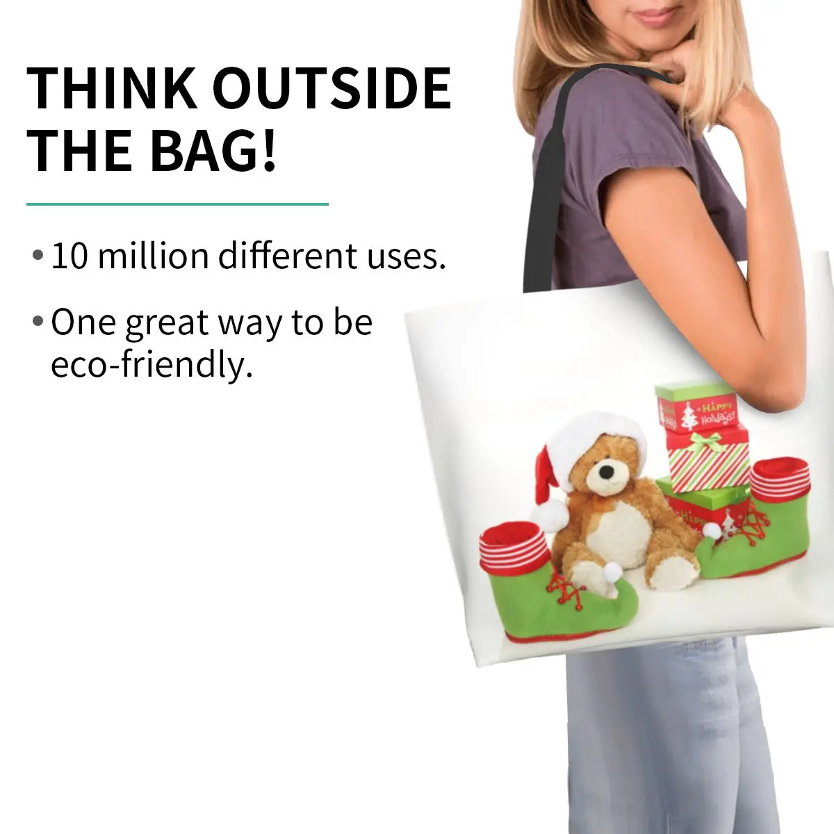 

Рождественские украшения, мишка тедди, шапка Санты, подарки, женская сумка через плечо