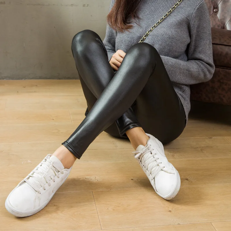 ATHVOTAR женские леггинсы из искусственной черной кожи тонкие черные высокая талия