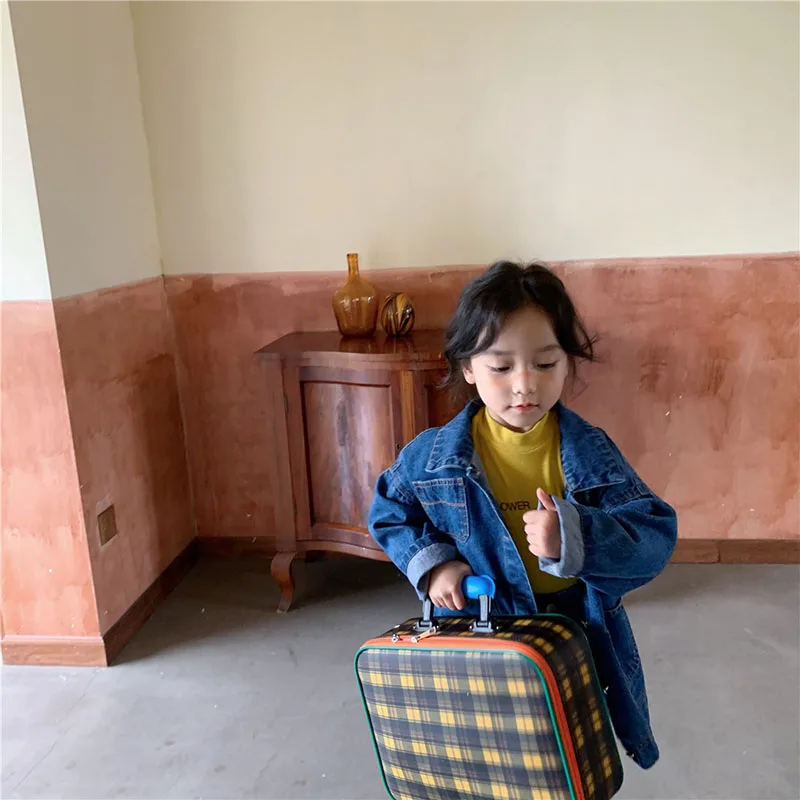 

Новинка осени 2021, детская одежда MILANCEL, джинсовое пальто, пальто для девочек, верхняя одежда с отложным воротником, одежда для девочек в Корей...