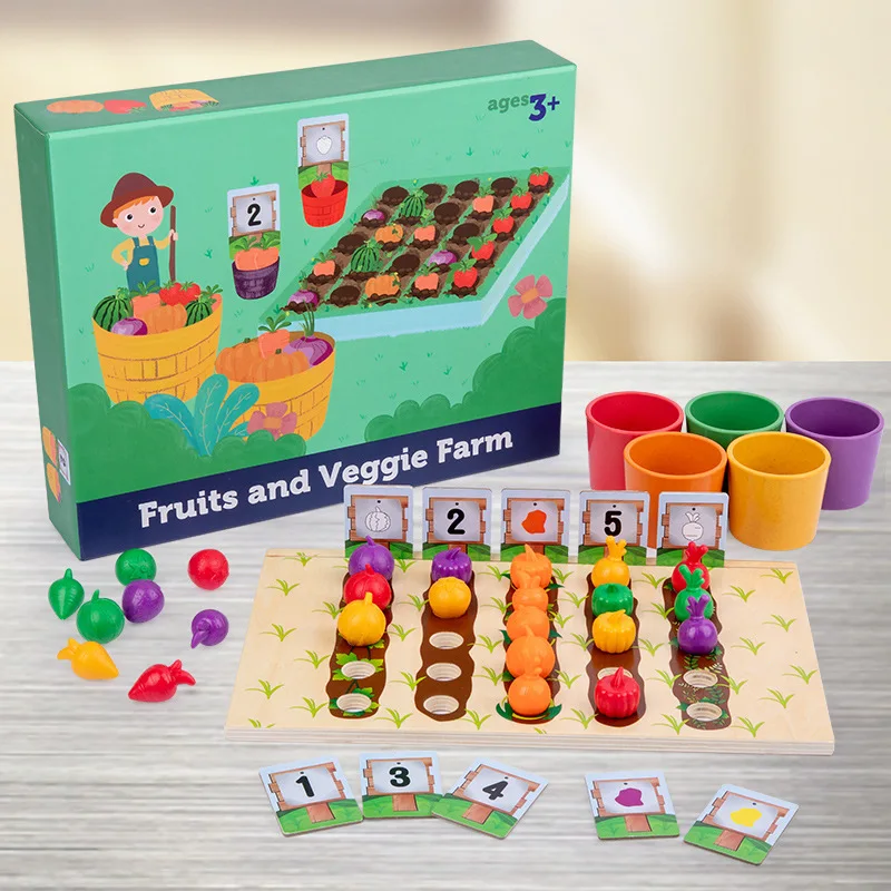 

Baby Toys Montessori Early Education Vegetables Fruits Color Classification Cup Counting Shape Matching Farm Game Preschool Toys