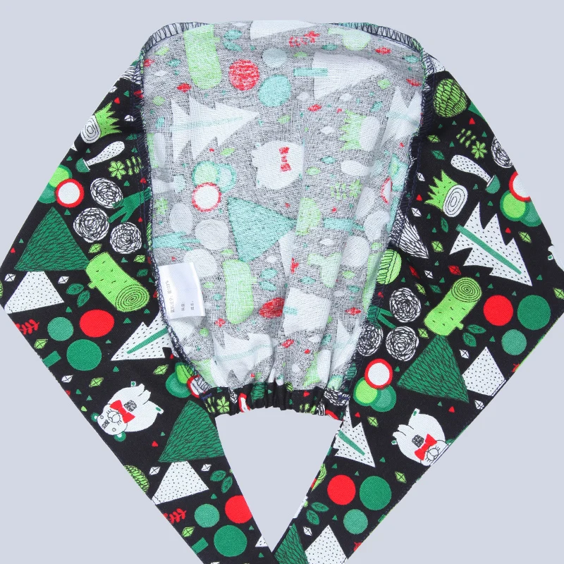 

Christmas Tree Scrub Caps Pattern Nursing Work Hat Women Men 100% Cotton Plastic Beautician Spa Chef Skull Cap M102