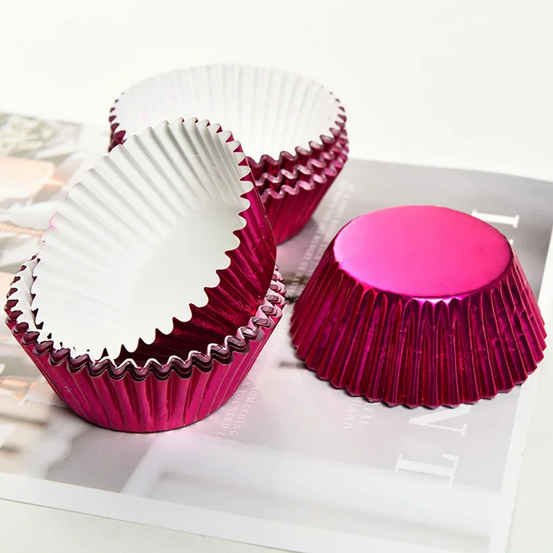 100Pcs алюминиевая фольга кашированая бумагой кекс лайнеры