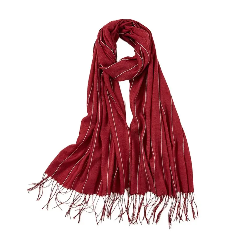 

Женский хлопковый, льняной, малазийский головной платок в полоску, однотонная длинная шаль с бахромой и кисточками, мусульманский хиджаб, м...