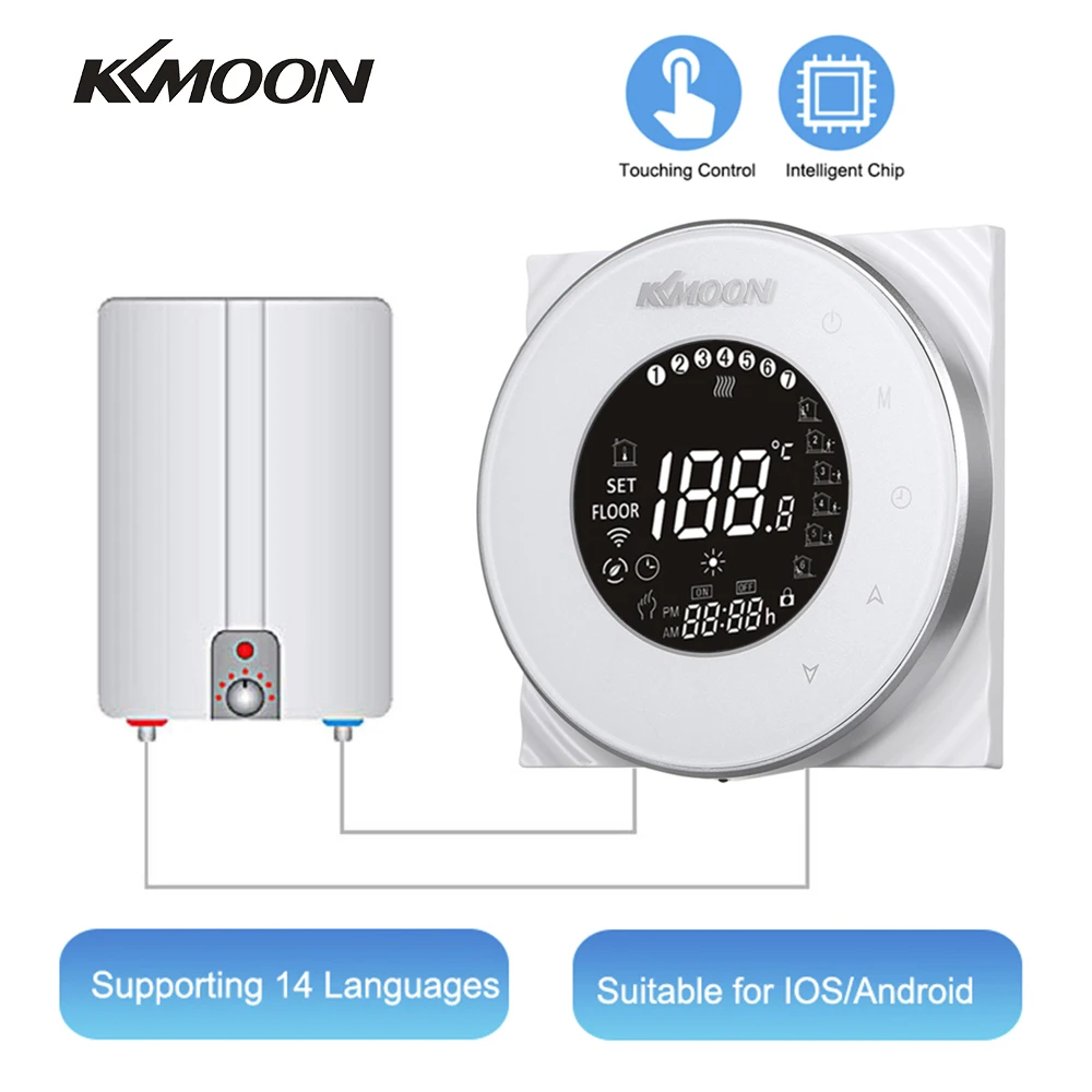 KKmoon, умный цифровой водно-газовый котел, термостат, Wi-Fi, голосовое управление, сенсорный ЖК-дисплей, комнатный контроль температуры