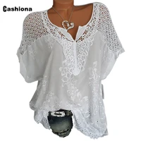 2020 summer new elegant leisure blouse women short sleeve embroidery lace tops plus size 6xl feminina blusas shirt ropa mujer