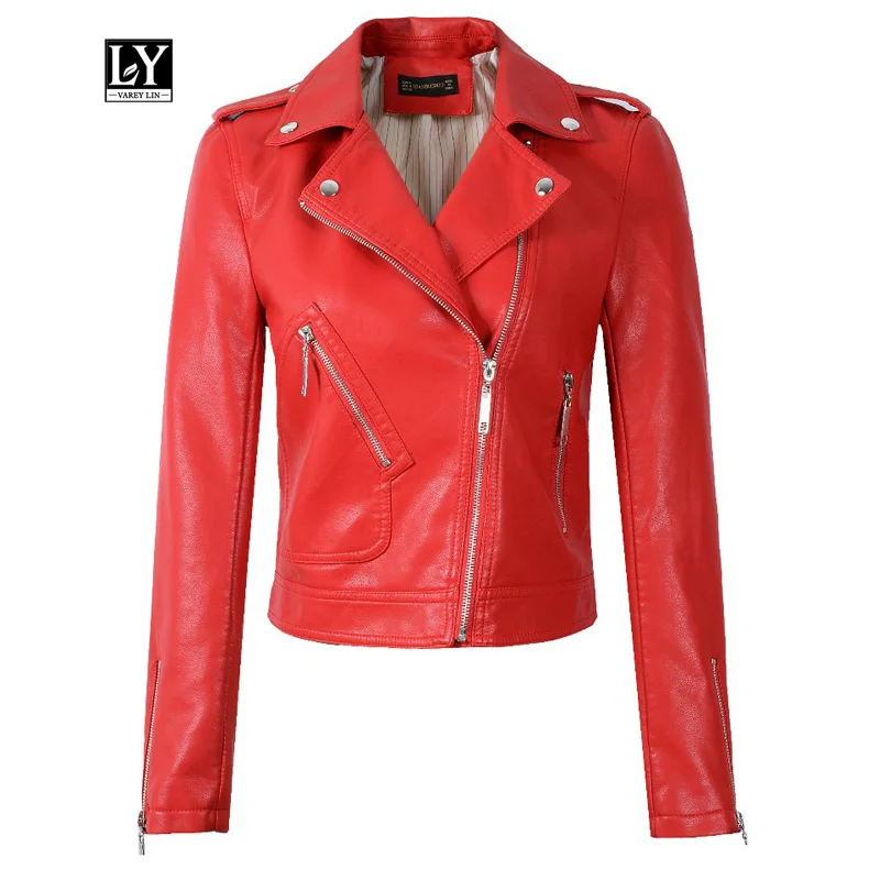 Женская мотоциклетная куртка на молнии Ly Varey Lin черная из искусственной кожи с