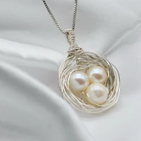 pearl birds nest necklace birds nest necklace freshwater pearl pendant wire wrap mothers gift bird lovers