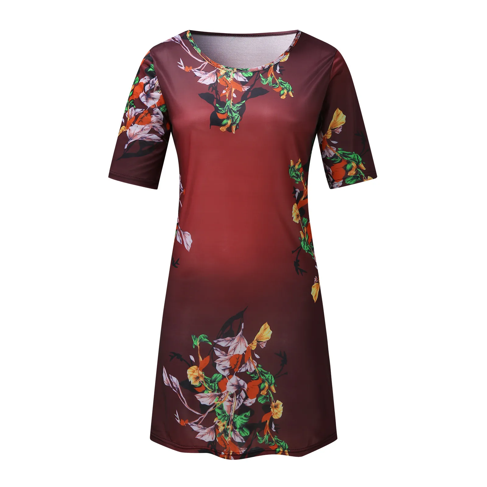 

Casual Floral Printed Loose Dress Women Plus Size Cotton And Line Women Dress Round Neck Short Sleeve Party Vintage Dress 40#