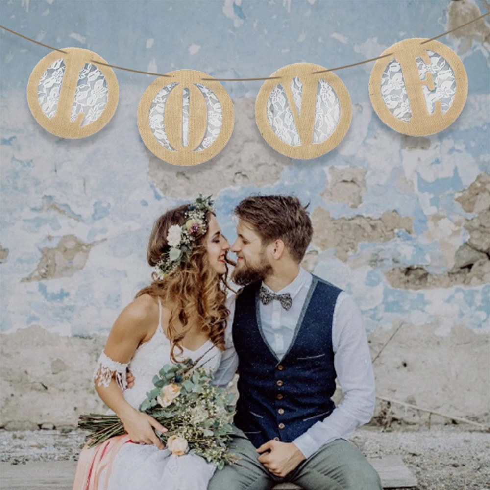 

Double Side Round Burlap Bunting Banner with Lace Hessian A-Z 0-9 Flags for DIY Various Combination Birthday Wedding Party Decor