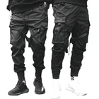 Шаровары мужские с лентами, Джоггеры в стиле хип-хоп, брюки-карго на шнуровке, уличная одежда, повседневные штаны с карманами, модные в стиле Харадзюку