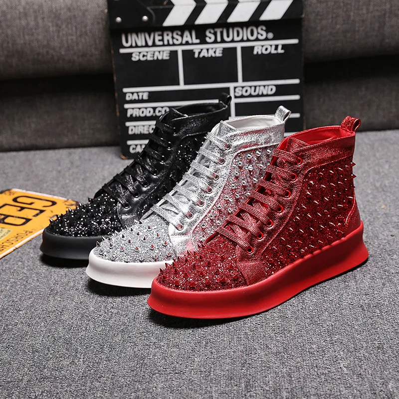 

Fashion Punk Men Sneakers Hip Hop High Tops Black Red Rivet Thick Bottom Casual Shoes Zapatillas Hombre