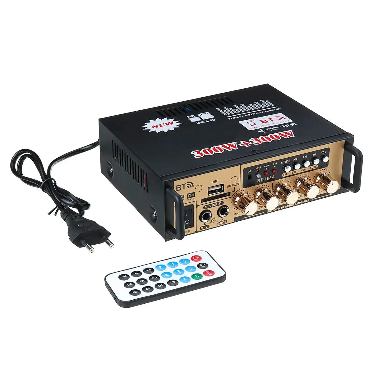 Золотой DC12V/AC220V 600W Автомобильный усилитель bluetooth цифровой аудио усилитель мощности стерео домашний кинотеатр усилители USB FM MP3 плеер