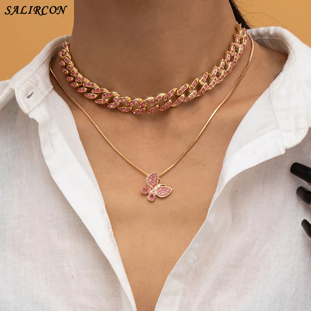 

Kpop Aesthetic Crystal Cuban Chain Butterfly Choker Necklace Punk Shiny Rhinestone Neck Chains for Women Girls Jewelry Gift 2021