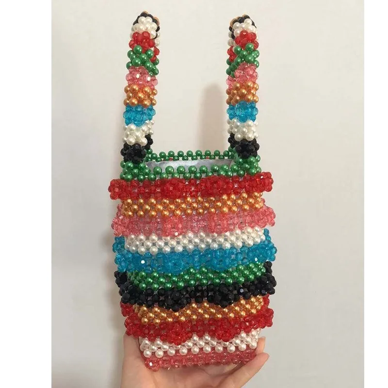 Сумка ручной работы из бисера в полоску с кристаллами многоцветная сумка верхней