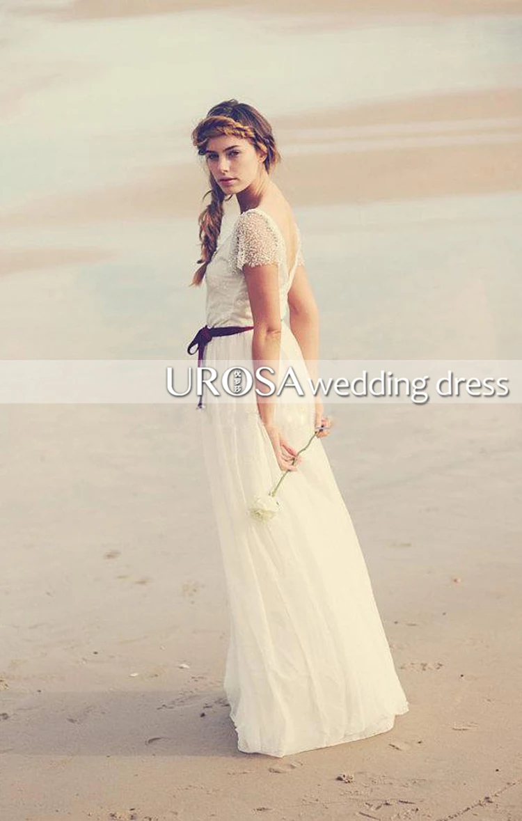 

summer style actual lmages lace long Wedding Dress 2015 a-line short sleeve beading Bridal Gowns vestidos de noiva casamento