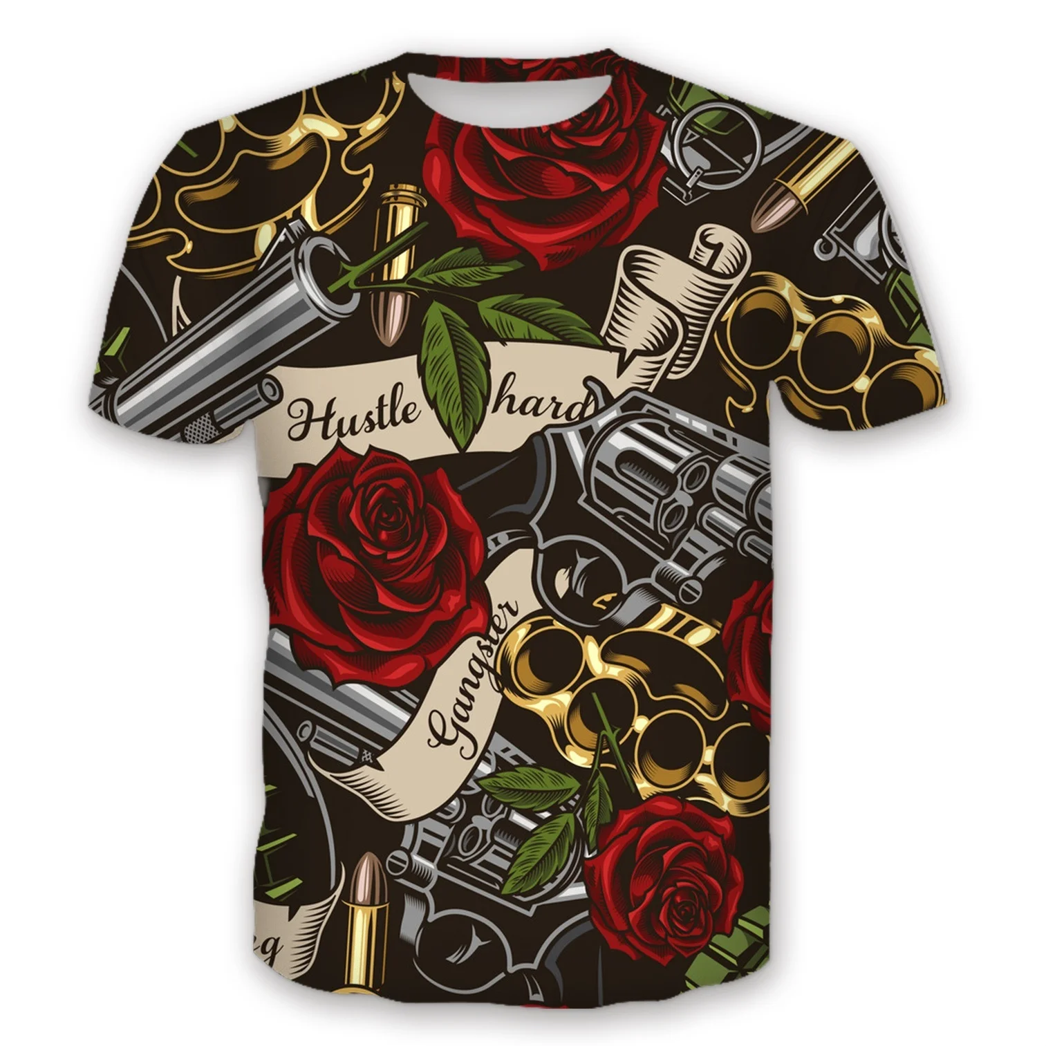 Мужская черная футболка с короткими рукавами и принтом 3D guns and Roses | одежда