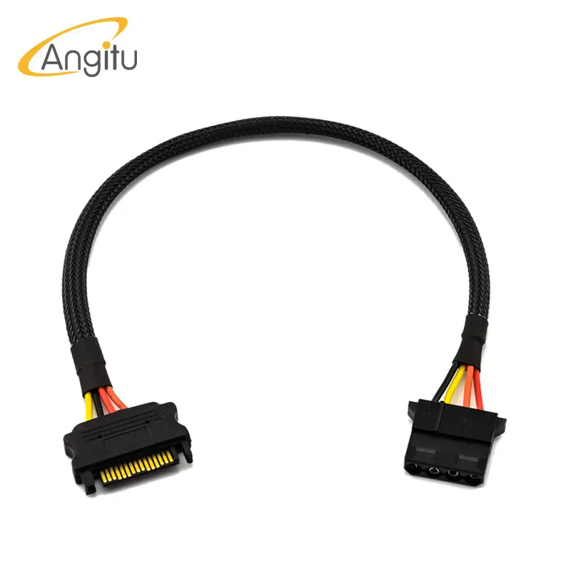 Кабель адаптера питания Angitu SATA 15Pin папа-Molex 5,08 мм, кабель преобразователя IDE-Sata папа, черный рукав, 30 см