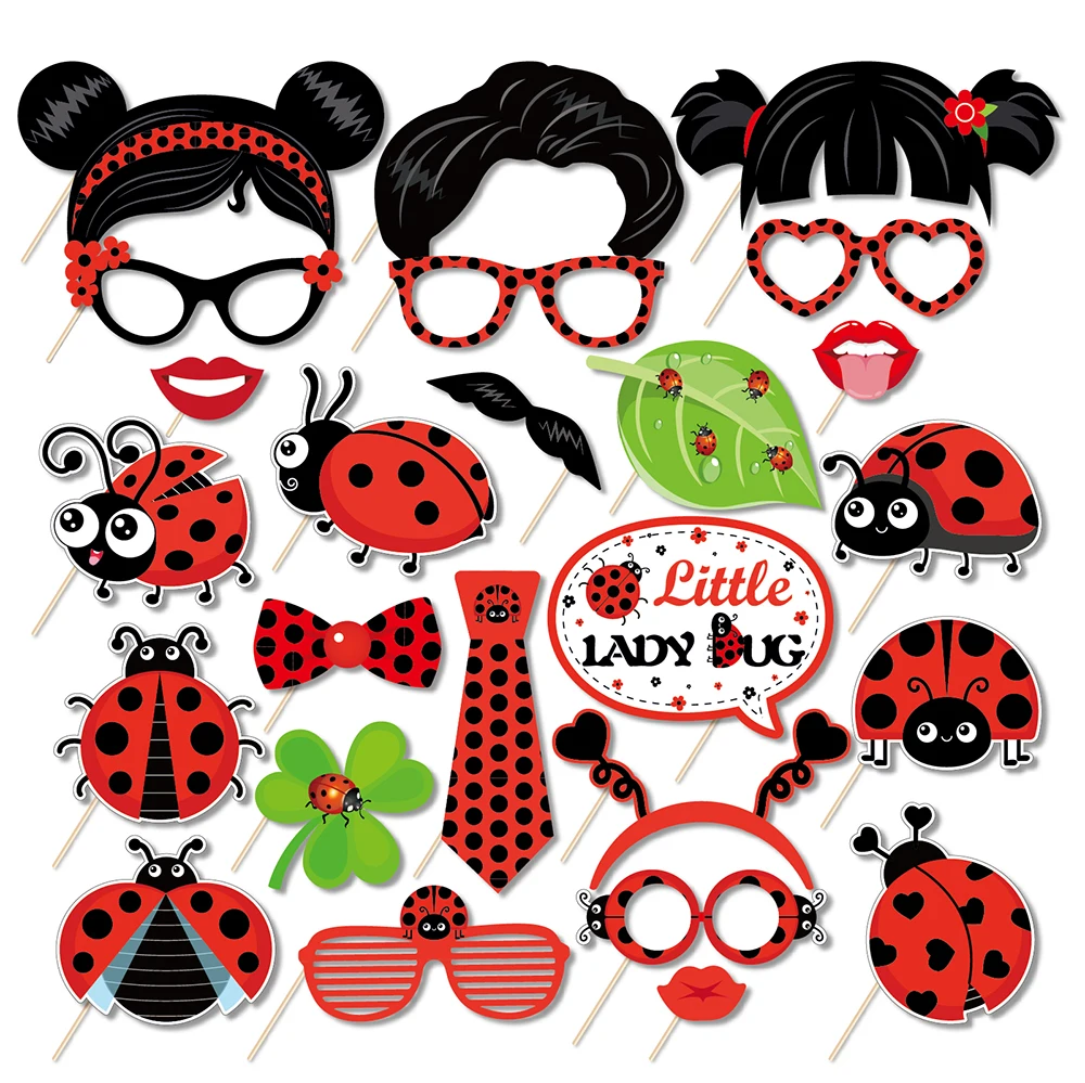 

25pcs Spring Little Ladybug Insect Kids Baby Shower Birthday Party Photo Booth Prop Photobooth Props Wild One Party Decorations