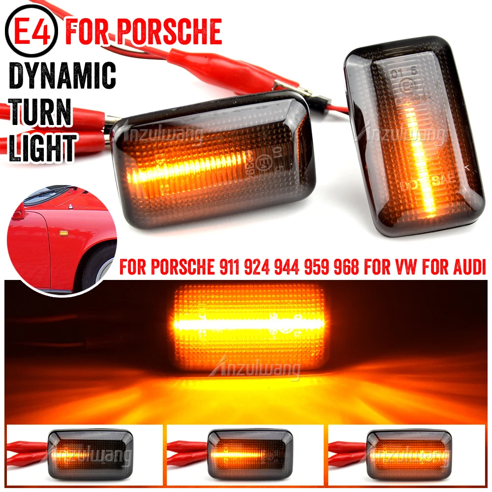 

2Pcs FOR Porsche 911 Carrera 924/924S 944 959 968 Audi VW Aston Martin Dynamic LED Side Turn Signal Marker Light Lamp Blinker