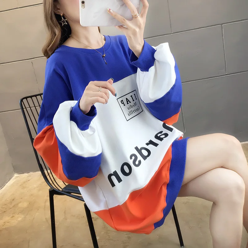 

Новинка Осень 2021 модный Свободный женский тонкий свитер с круглым вырезом и принтом подходящего цвета средней длины большого размера Женск...