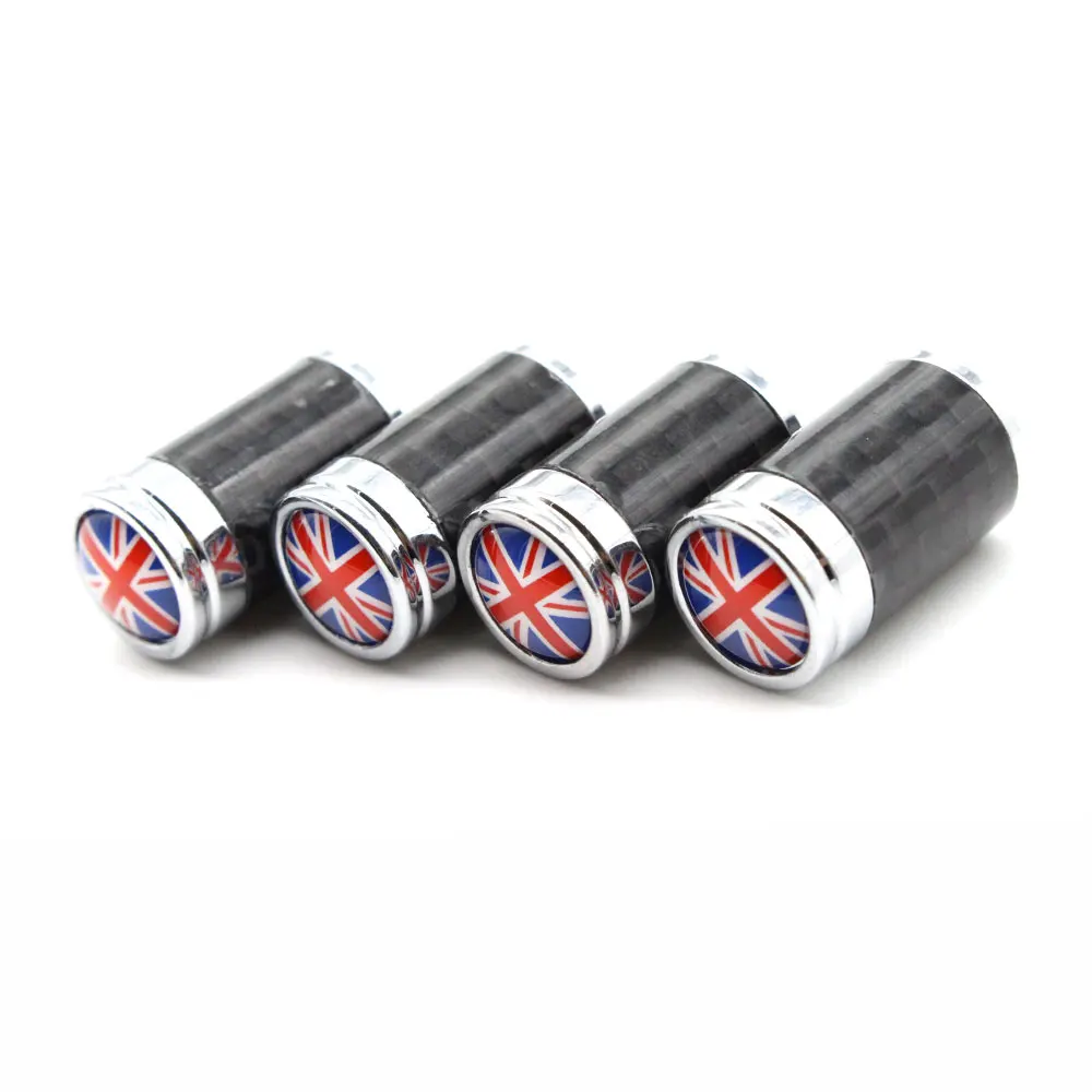 4 Pcs/Set Copper + Carbon Fiber England flag Style Tire Valve Stem Cap Wheel Air Caps for Auto Cars|Стержни и колпачки