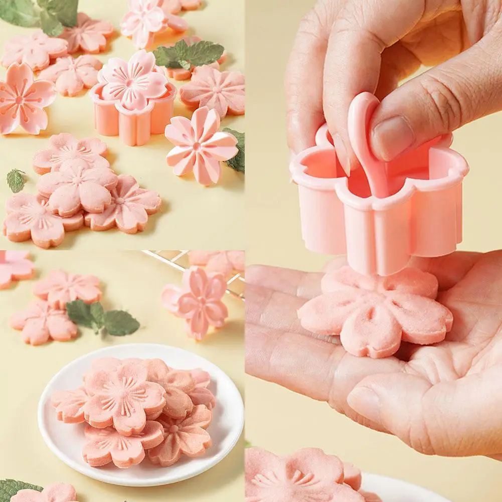 

5pcs Cookie Mold Stamp Biscuit Mold Cutter Pink Blossom Mold Flower Charm DIY Floral Mold Fondant Baking Tool