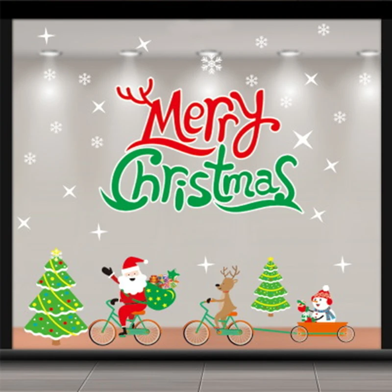 Рождественское украшение для дома наклейка на стену окно стекло дверь магазина