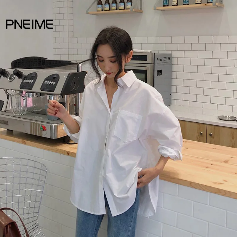 

Spring and Autumn New Women's Retro Shirt Design Sense of Fashion Loose Cardigan Mid-length Solid Color Versatile Light Blouses