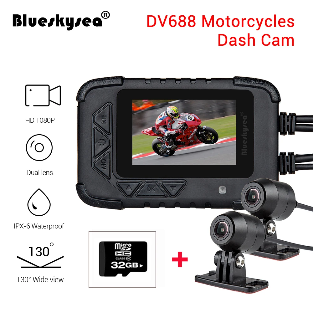 Видеорегистратор Blueskysea DV688 двойная камера для мотоцикла 1080P HD g сенсор