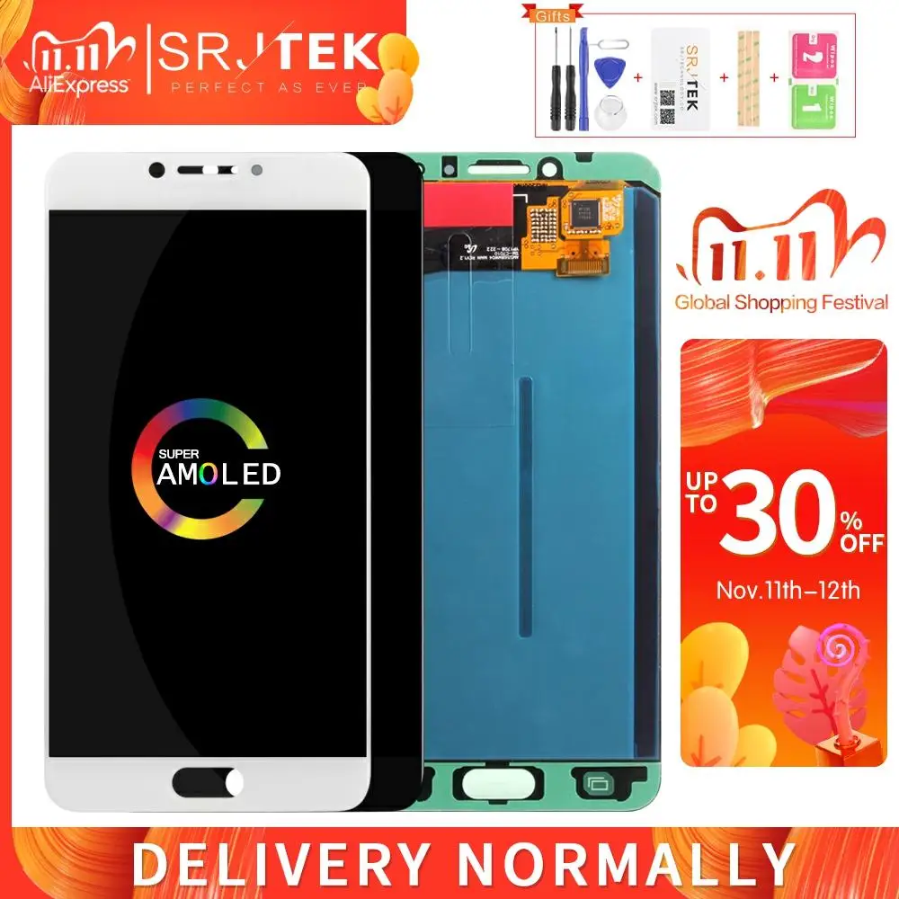 AMOLED для SAMSUNG Galaxy C7 Pro ЖК дисплей сенсорный дигитайзер сенсорная стеклянная рамка в