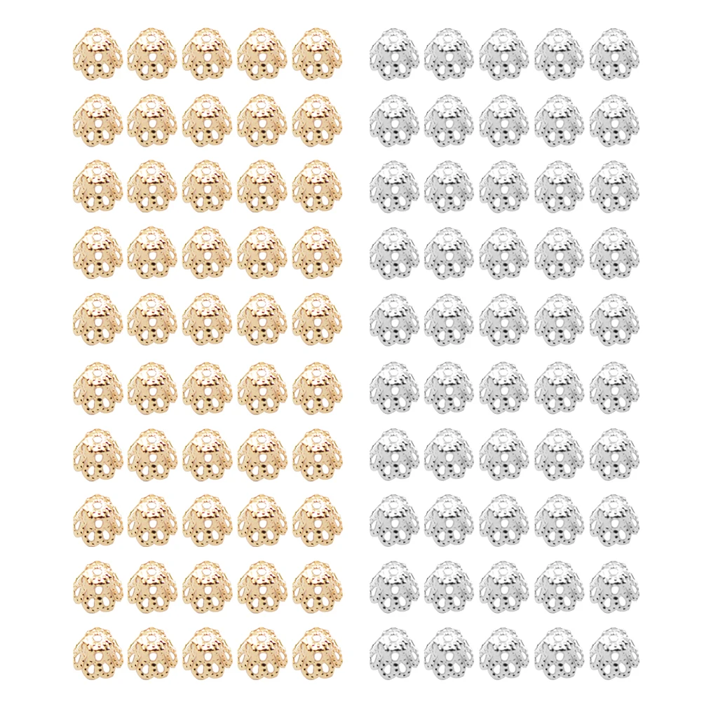 

100PCS Alloy Jewelry Bead Caps, Flower Cup Shape End Caps, Cord Caps, 6x5mm