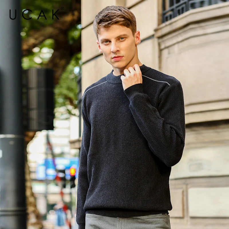 Мужской свитер с круглым вырезом UCAK зимний классический уличный пуловер