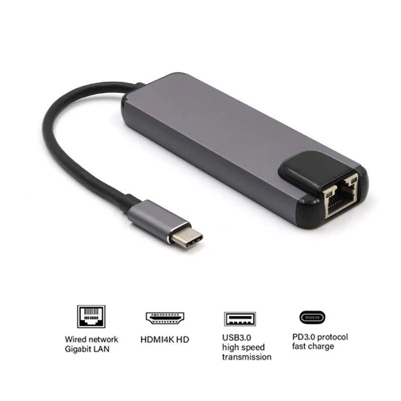 USBC к Rj45 HDMI USB 3 1 type C порт зарядки 5 в концентратор 1000 м Ethernet Lan 4K для Macbook/Pro Thunderbolt USB-C