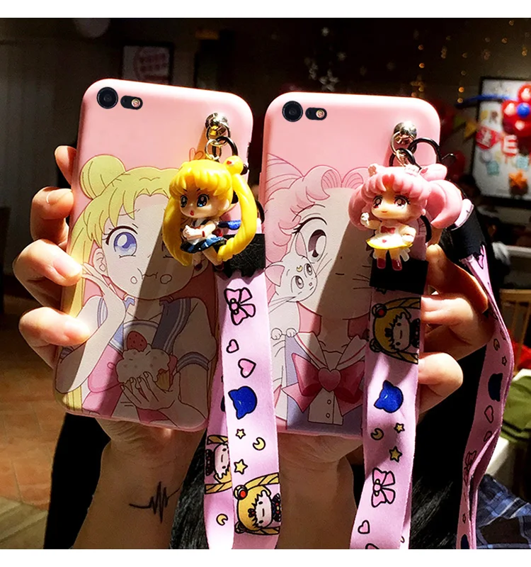 Для iphone Xsmax милые 3D Сейлор Мун чехол для телефона для iphone 8plus 6 S плюс с нарисованной девочкой, задняя крышка для iphone XR 7 plus длинный ремень
