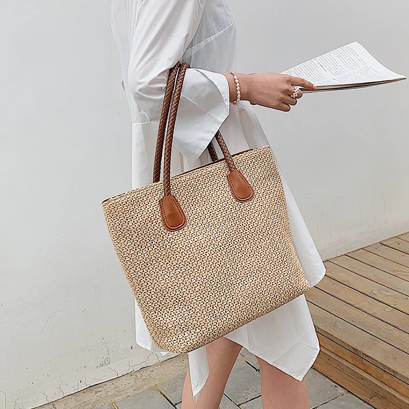 

Женские сумки на плечо ручной работы, Ранняя пляжная богемная сумка из ротанга, вместительные сумки-тоуты для покупок для девочек-подростко...