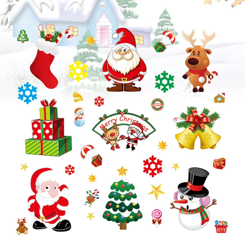 

30pcs Christmas Elements Sticker Door Window Static Sticker Decor Cartoon Sticker for Home Shopping Mall (10 Styles Each Three)