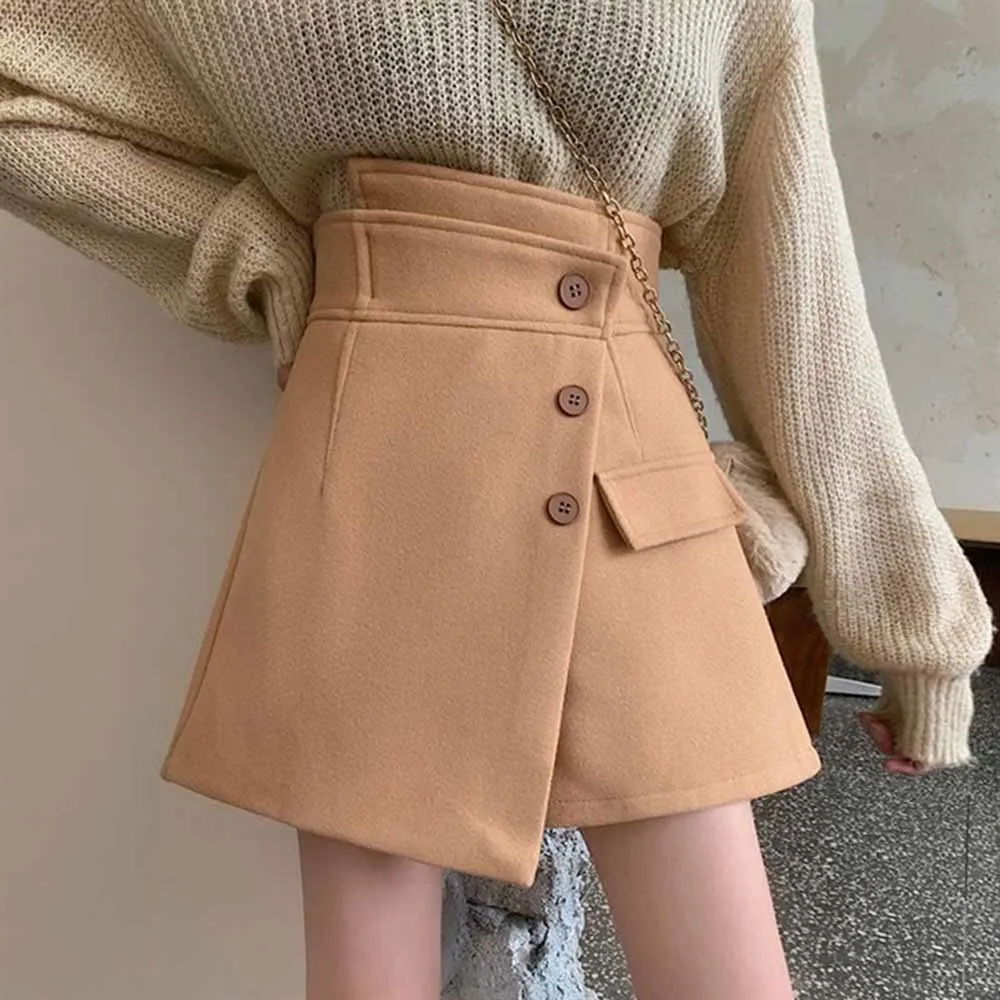 

Winter Women Skirt Shorts Irregular Design Suiting Short Pants Europe American OL High Waist Lady Woolen Skirts Plus size S-5XL