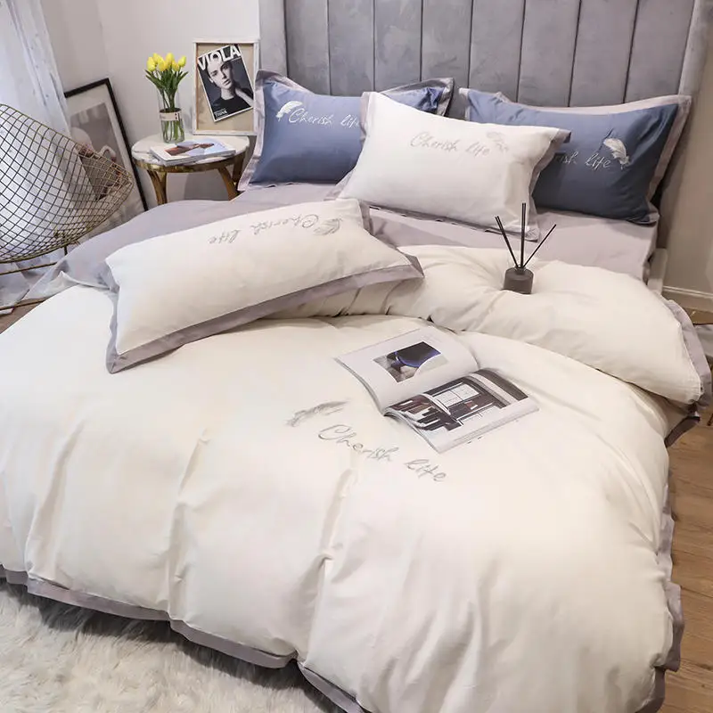 Комплект постельного белья из чистого белого египетского хлопка простыня