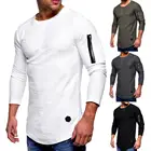 Футболка мужская повседневная, спортивная одежда для фитнеса, пуловер на молнии, однотонный облегающий Топ с длинным рукавом, уличная одежда