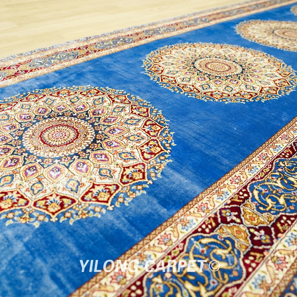 3 'x 10' персидский шелк галерея бегунок синий изысканный ручной узлом