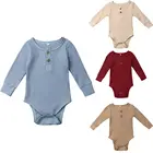 Комбинезон Pudcoco для новорожденных девочек и мальчиков 0-24 месяцев, однотонный, с длинным рукавом